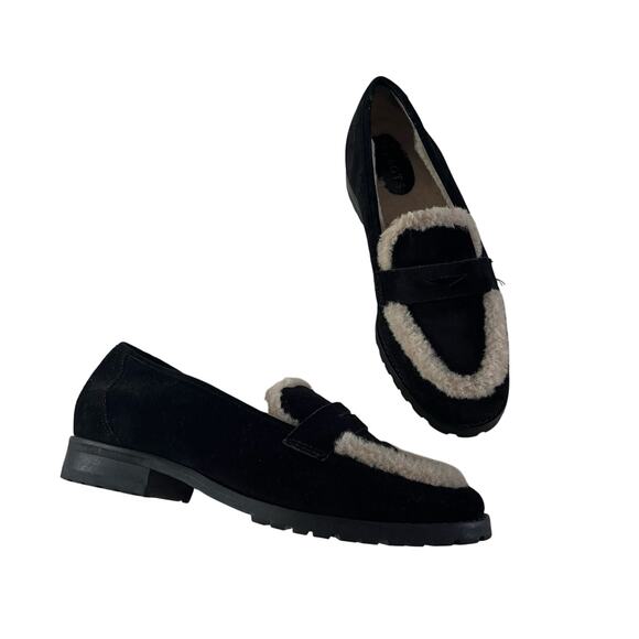 Talbots Black Faux Suede Sherpa Lined Loafers Sz 8 - Picture 1 of 7